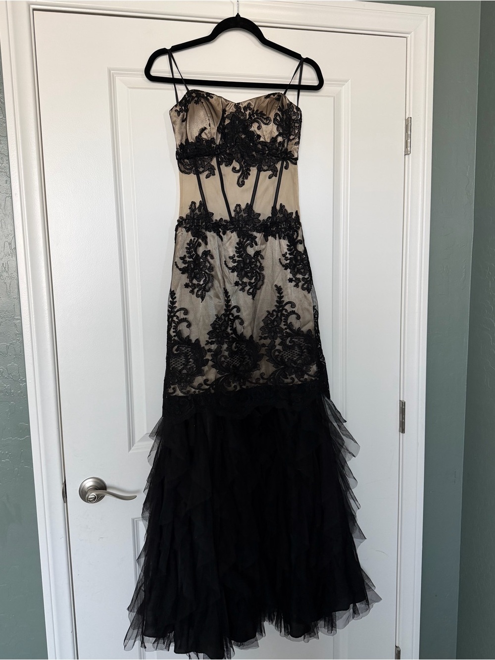 Windsor Black Lace Over Nude Evening Gown